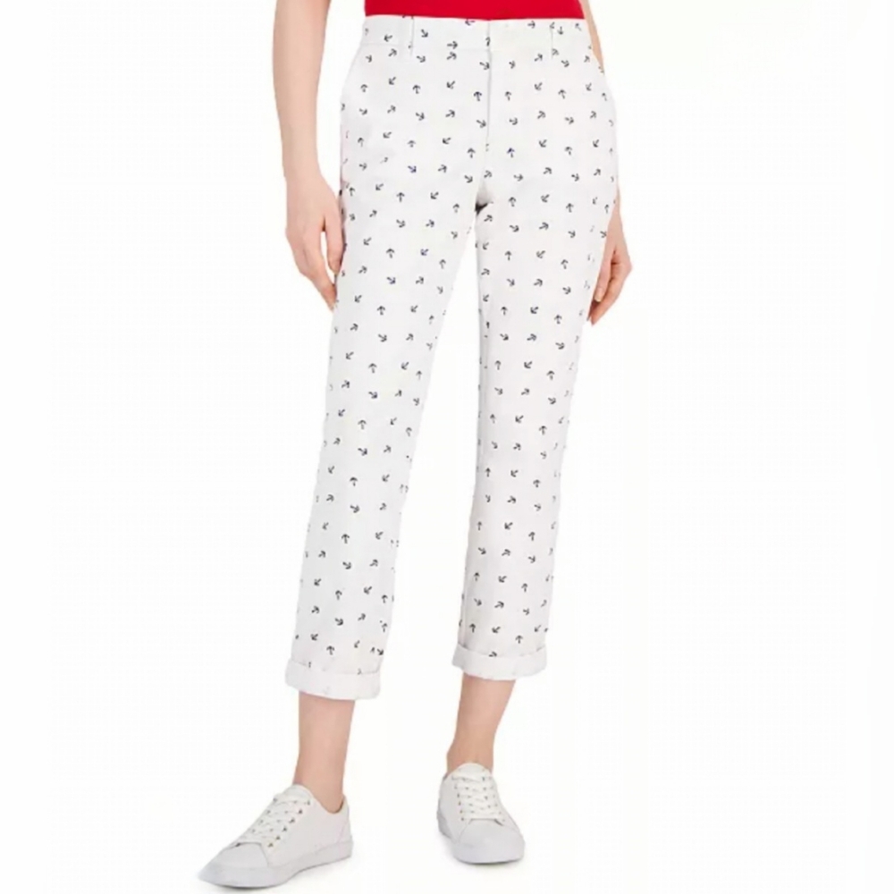 Tommy Hilfiger Hampton Nautical Chinos Size 6 White Navy Blue